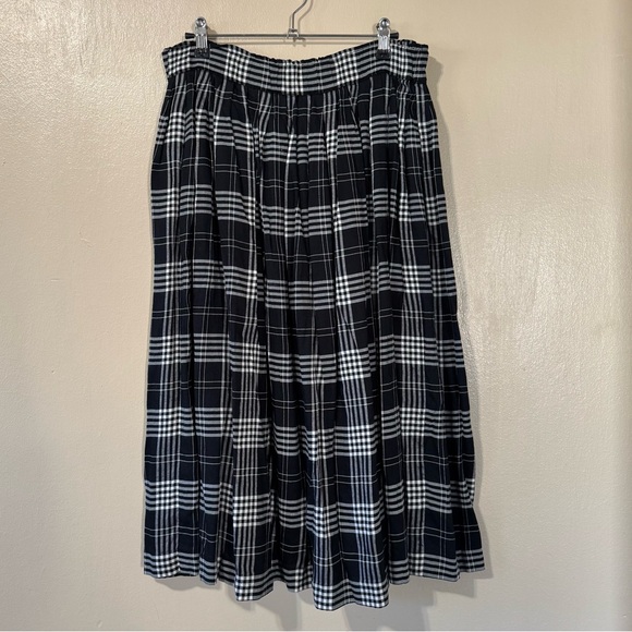 Vintage LizSport 100% rayon black and white grid plaid midi skirt - Picture 1 of 6